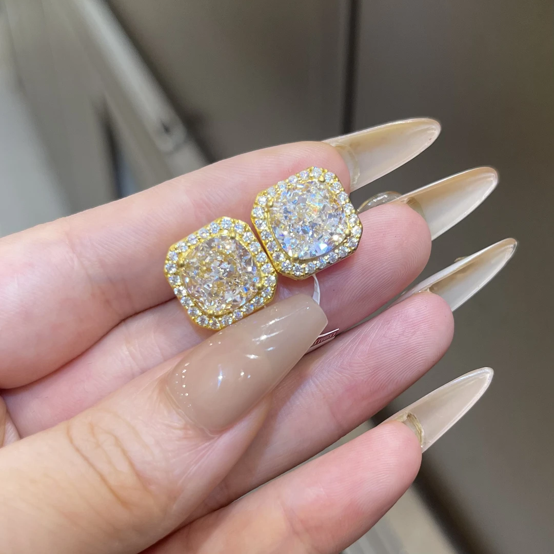 足金方糖耳钉5D黄金