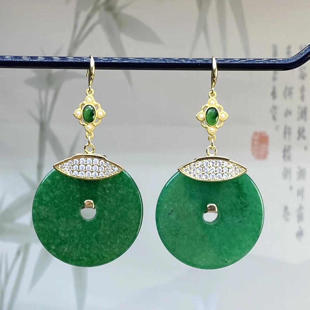 合金耳饰 特大号绿色平安扣耳坠 H68 精品包边加粗大耳钩仅一件