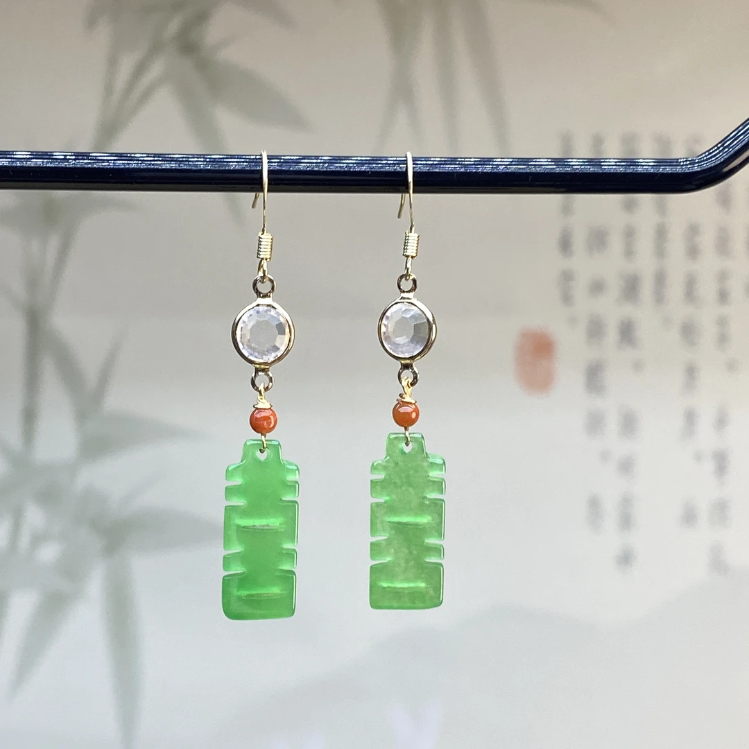 合金耳饰 绿色喜字耳坠T23精致时尚休闲女款耳钩长款百搭耳环