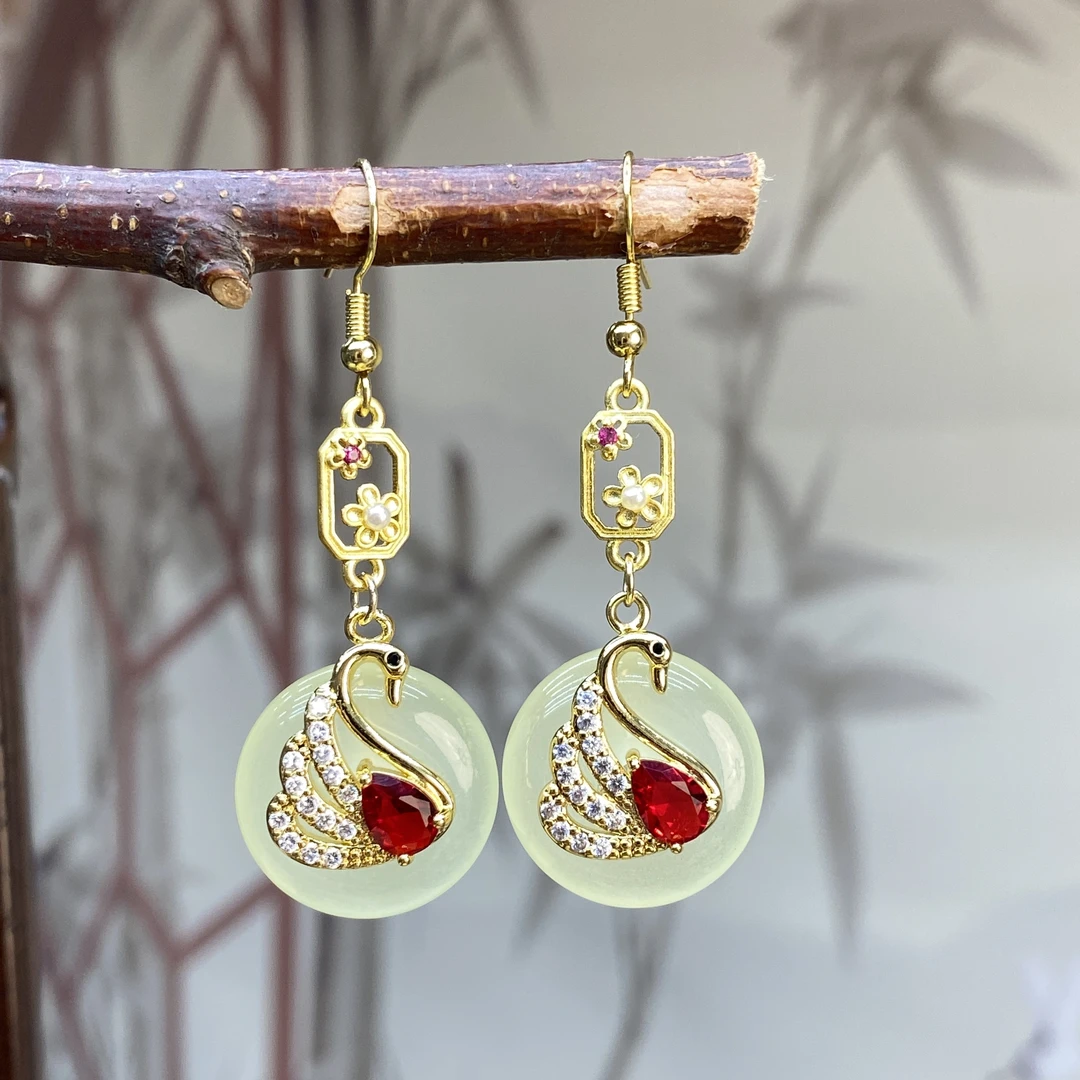 合金耳饰 葡萄绿色平安扣耳坠 D19 女款耳环 晚上带光