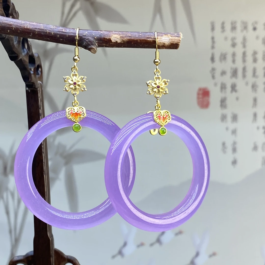 合金耳饰 紫色手镯款耳坠 L58 特大号圆环女耳环 贵气大方