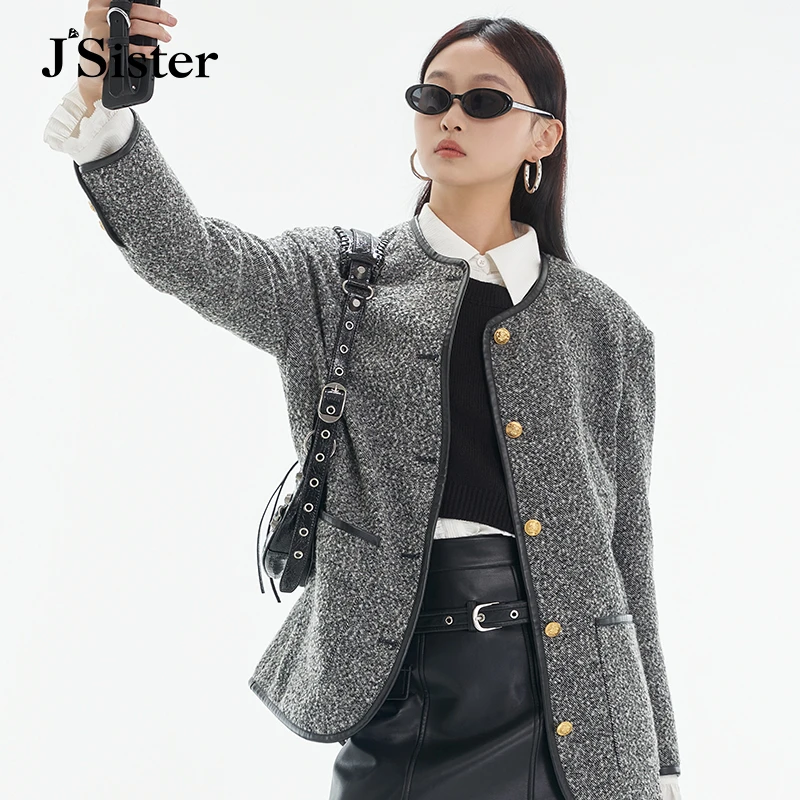 【芋总专属】jsister 秋装新款 JS女装时尚花灰流行小香风外套