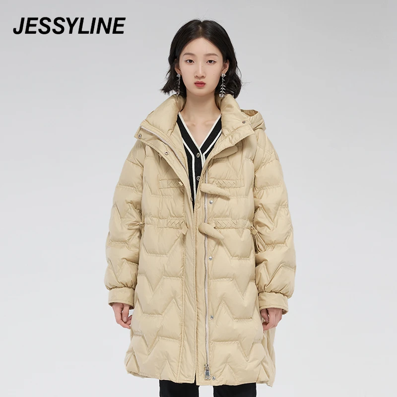 jessyline 年冬季新款杰茜莱连帽中长款羽绒服女外套潮保暖女款