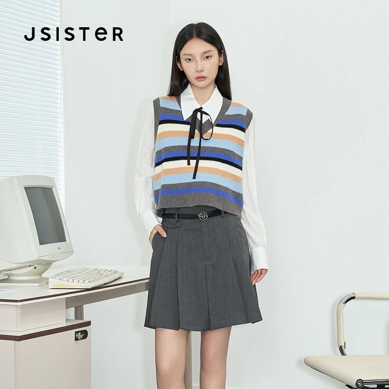 【芋总专属】jsister 秋装新款 JS条纹多巴胺撞色百搭马甲 针织衫