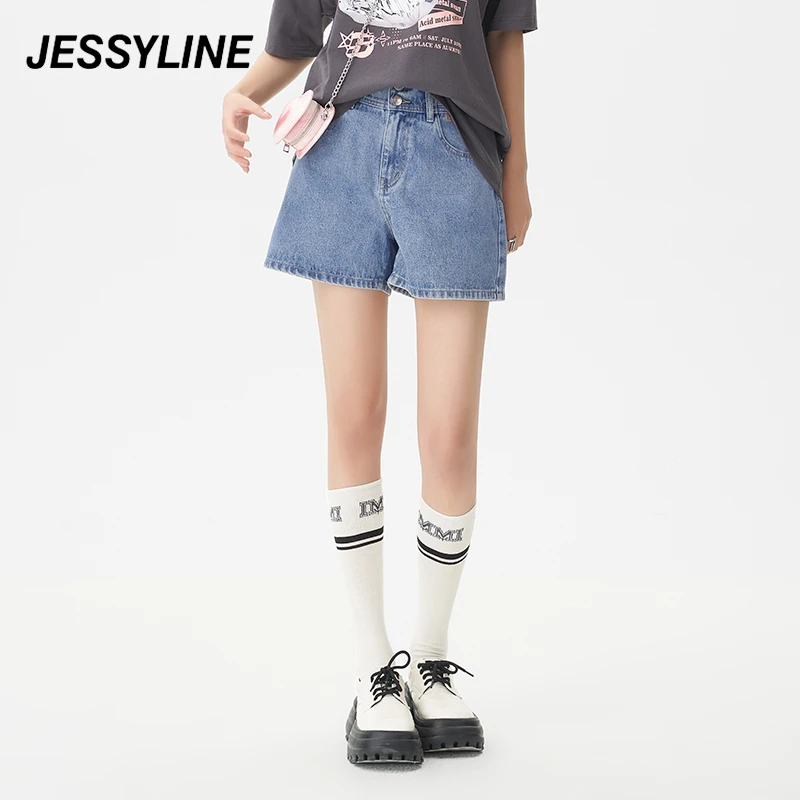 jessyline夏季新款 杰茜莱蓝色直筒牛仔裤女 325110340百搭