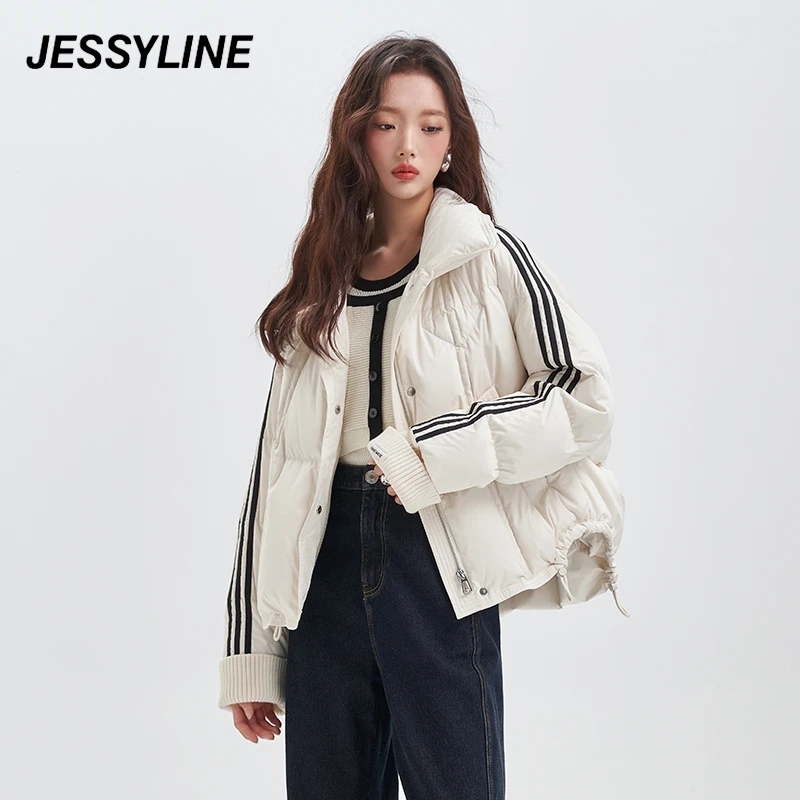 jessyline冬季新款女装 杰茜莱时尚设计感运动风立领羽绒服