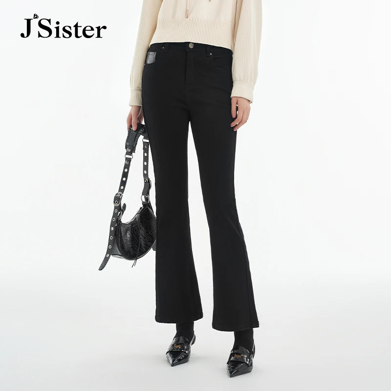 jsister 冬装新款 JS女装时尚黑色显瘦流行牛仔裤 S341210301