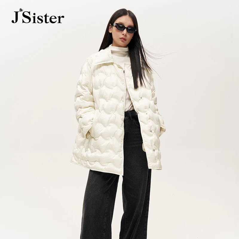 8908【大叔专享】jsister 冬季新品JS米白中长款流行通勤风羽绒服