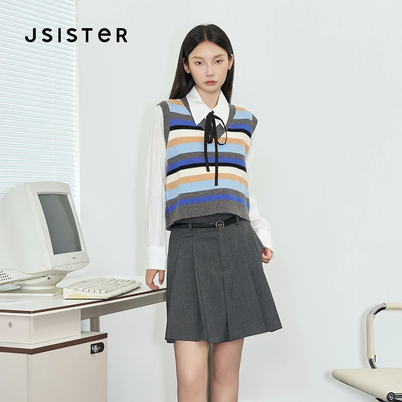 4105【马琦尧专属】jsister 2024秋装新款 JS女装条纹马甲 针织衫