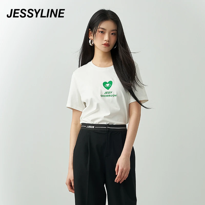 杰茜莱纯棉卡通字母刺绣短袖T恤女 春夏新款上衣 jessyline