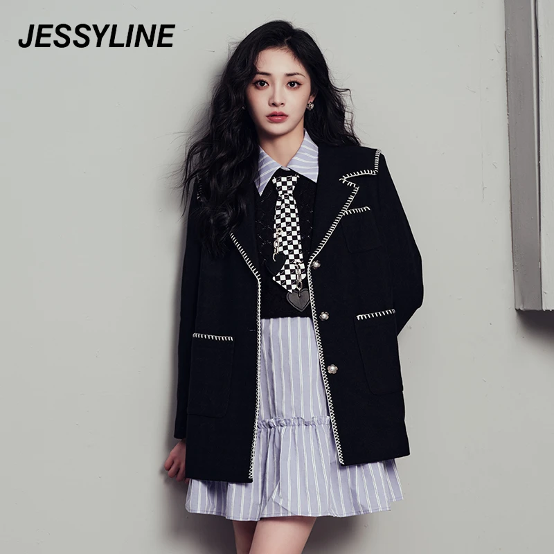 周洁琼同款 jessyline 杰茜莱西装外套女 233207131百搭小众拼接