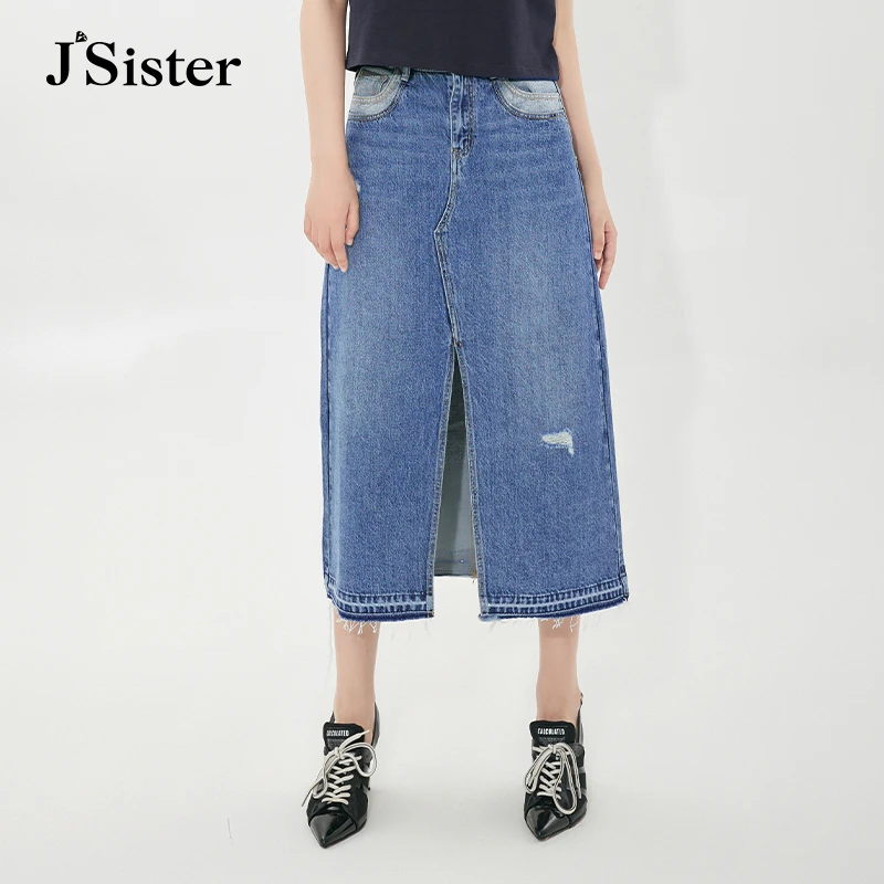 jsister 夏季 JS女装时尚设计感百搭牛仔裙休闲 S320212712