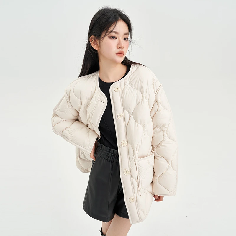 杰茜莱百搭羽绒服学院清新浅色简约2023冬新款保暖外套 jessyline