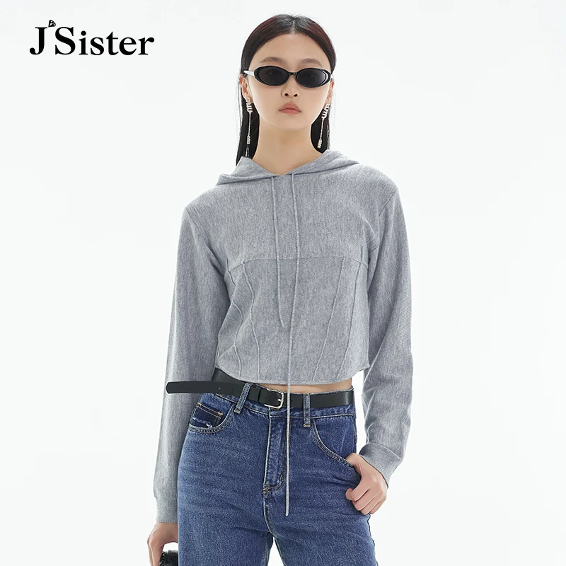 3300【马琦尧专属】jsister 秋装新款 JS女装灰色流行连帽针织衫