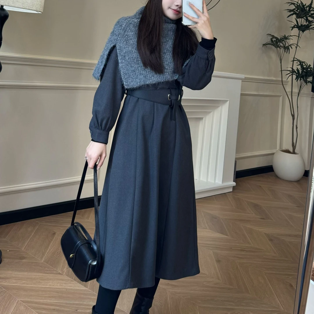 【PGXIAOM】小二定制灰色气质赫本风连衣裙QZ9538