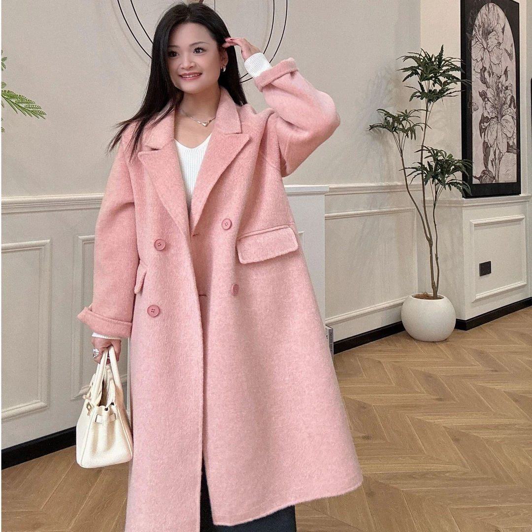 【PGXIAOM】小二定制温柔风双排扣粉色羊毛大衣DY5428