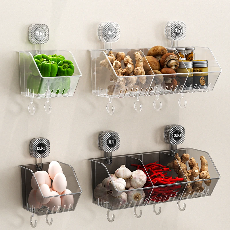 厨房吸盘葱姜蒜收纳篮免打孔多功能壁挂式厨房生姜大蒜洋葱置物架