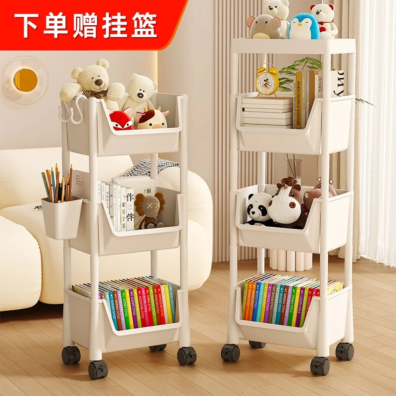 小推车置物架零食落地多层客厅收纳书架小学生专用移动厨房储物架