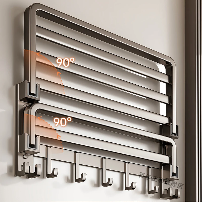 百年正和免打孔浴巾架太空铝毛巾架浴室折叠毛巾挂架卫生间置物架