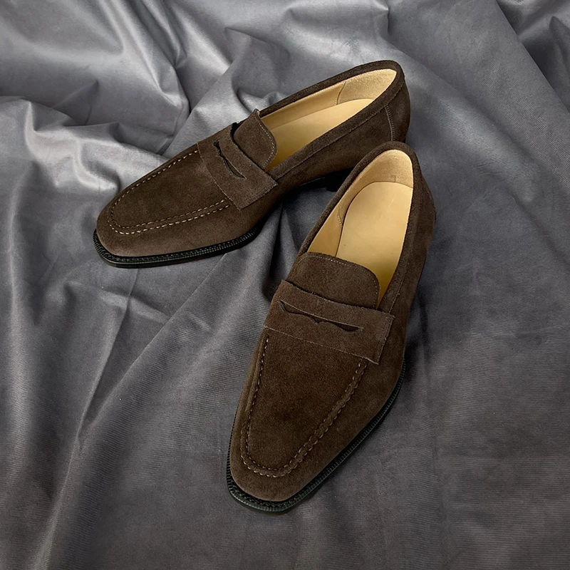 经典学院风乐福鞋 咖啡色英国cfs反绒皮 固特异手工真皮底工艺