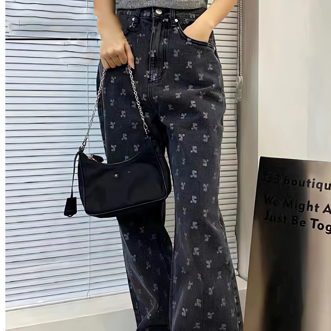 韩国RestandRecreation牛仔裤女休闲直筒RR阔腿长裤高腰秋冬裤