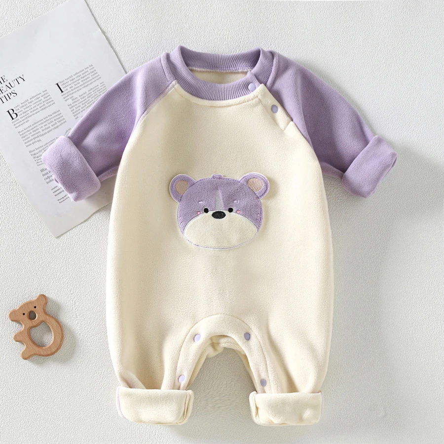 婴儿加绒连体衣婴幼儿衣服外出服加厚新生宝宝保暖哈衣爬服秋冬装