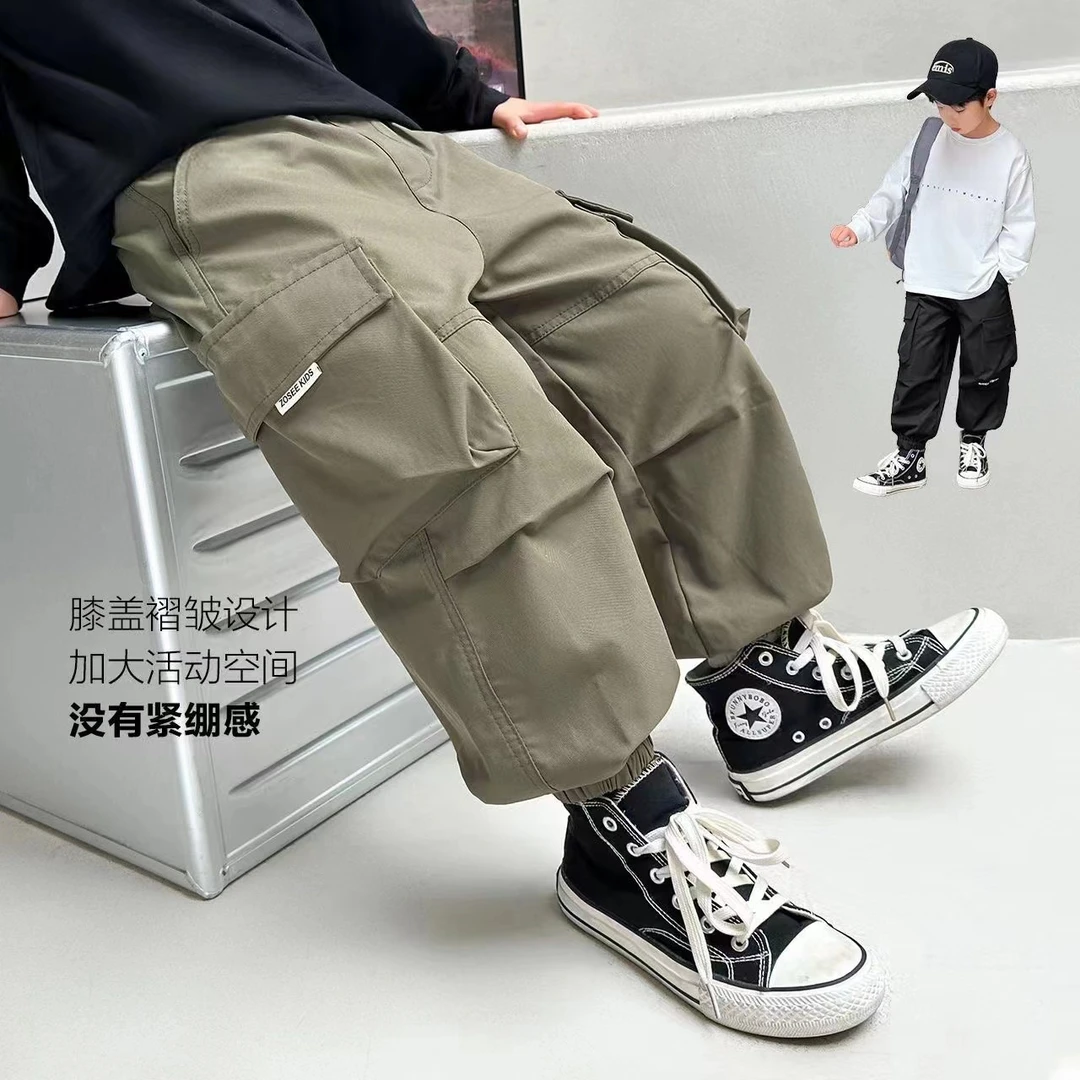 新款工装裤裤子长裤春秋款春款休闲中大童工装裤宽松男童儿童服装