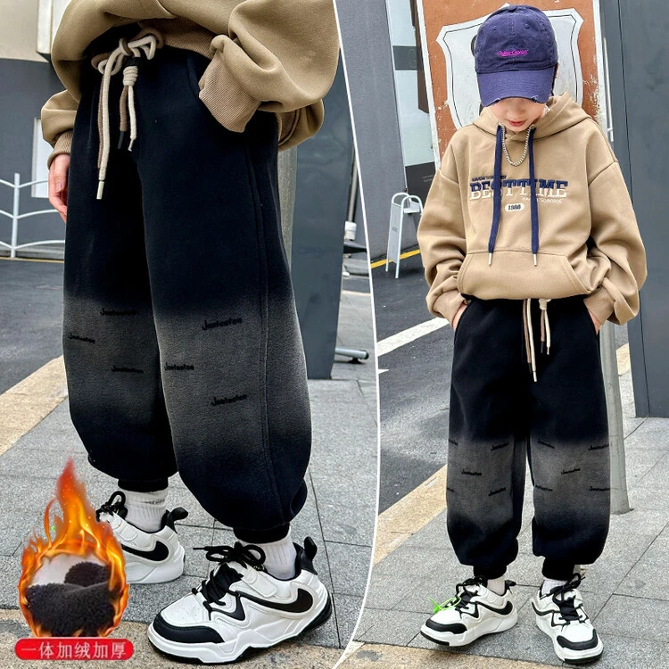 加绒爆款秋冬新款卫裤男女童渐变色运动休闲韩版休闲男童加绒裤子