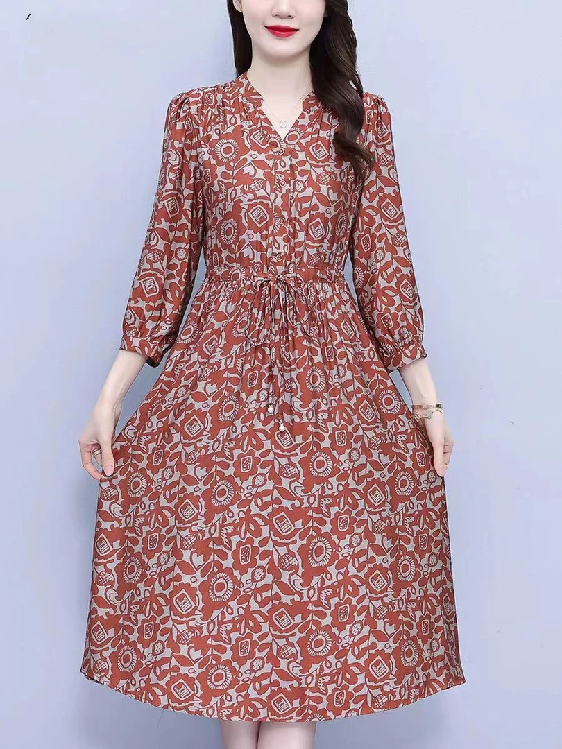 X114气质红色高级上档次裙子中长款遮肉显瘦连衣裙胖MM大码女装