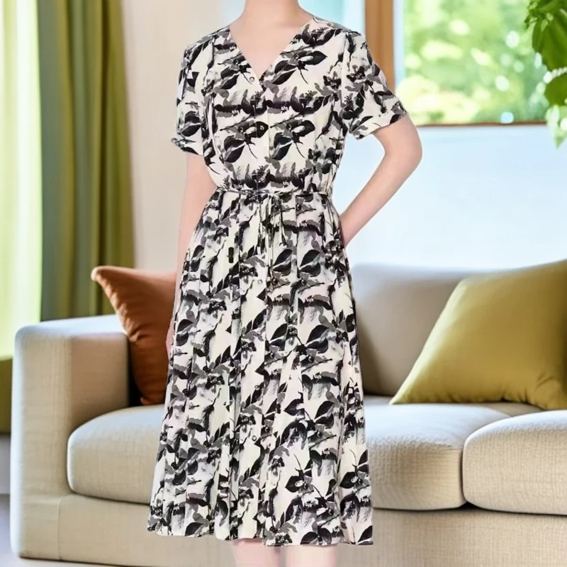 V1792夏装连衣裙新款时尚轻奢修身显瘦气质收腰中长款女装连衣裙