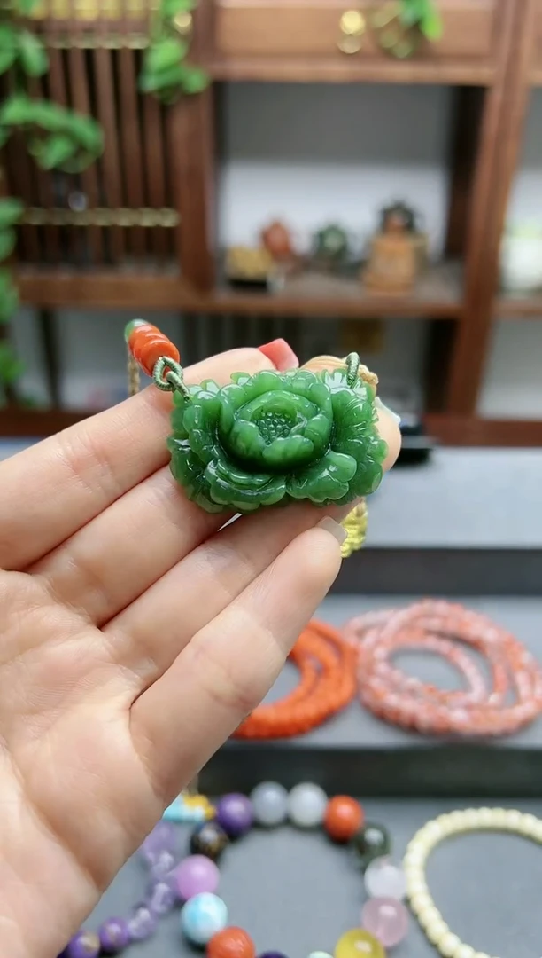 【闪购商品】和田玉颈饰未镶嵌碧玉花吊坠*1 QC