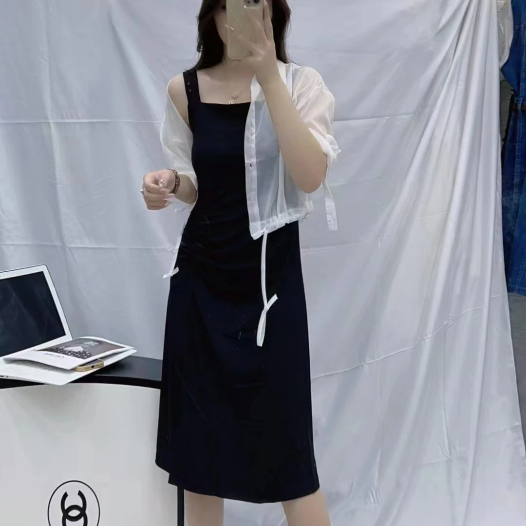 秋季新款时尚休闲宽松舒适透气轻薄两件套连衣裙88954