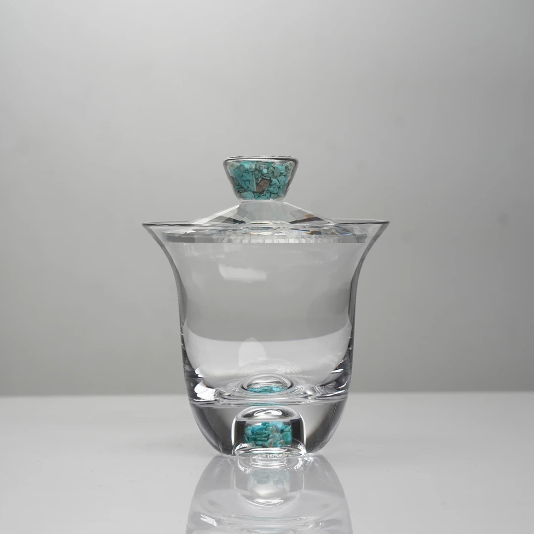 高端品质A级无铅水晶玻璃绿松石二才盖碗