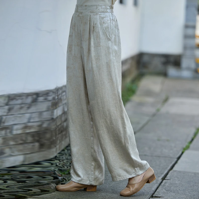 二喜国风禅意女春夏装新中式裤子百搭文艺复古休闲垂感直筒裤长裤