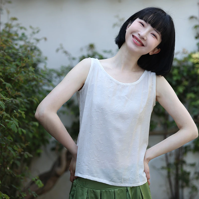 茶服原创春夏吊带背心女圆领气质外穿无袖上衣西装内搭打底衫