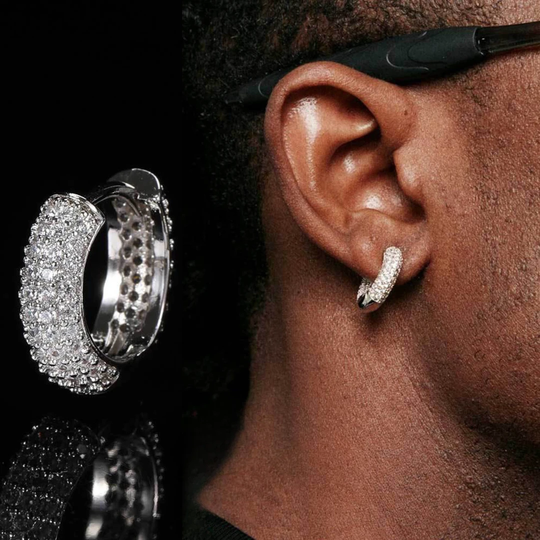 铜合金耳饰 微镶满锆耳环痞帅高级感男士潮流耳钉嘻哈街头耳饰