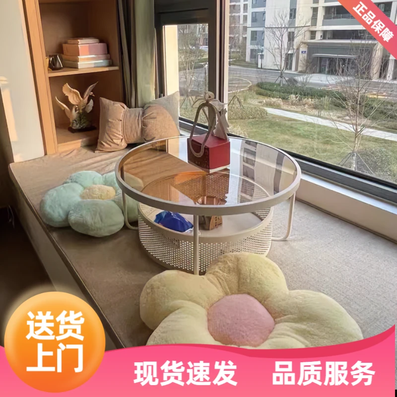 飘窗小桌子轻奢圆形飘窗小茶几双层创意小圆几阳台榻榻米个性矮桌