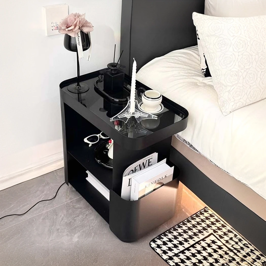 轻奢风创意床头柜现代简约小户型床边柜小边几可移动小推车置物架