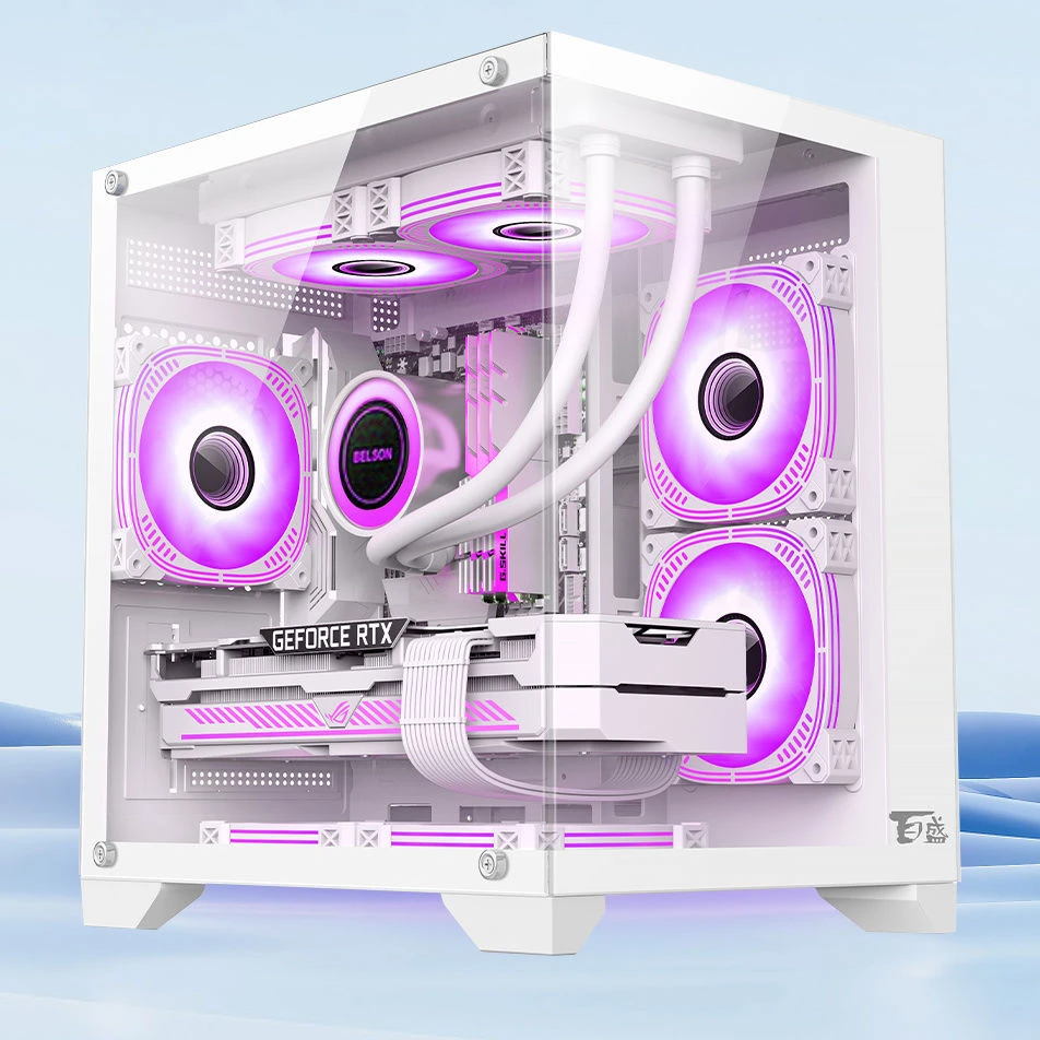 航嘉百盛T500透海景房机箱支持matx主板240水冷全景侧透台式主机