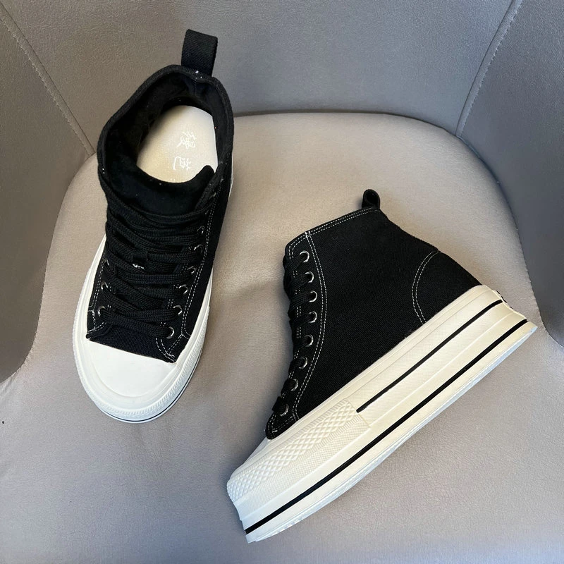 原创夏季增高11公分帆布鞋休闲厚底小个子显瘦2024年新款松糕鞋女