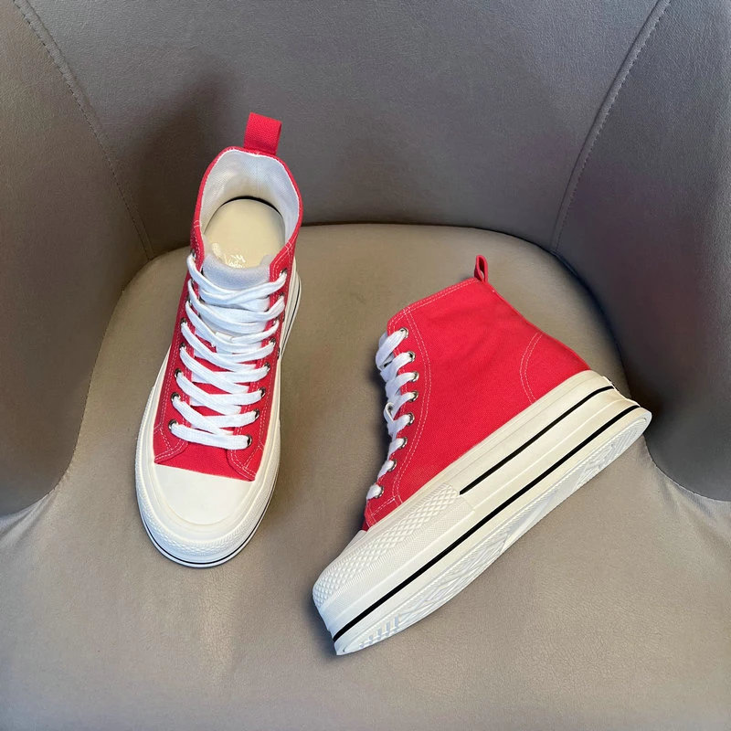 原创设计增高11公分厚底帆布鞋女2024新款小个子休闲百搭小白鞋潮