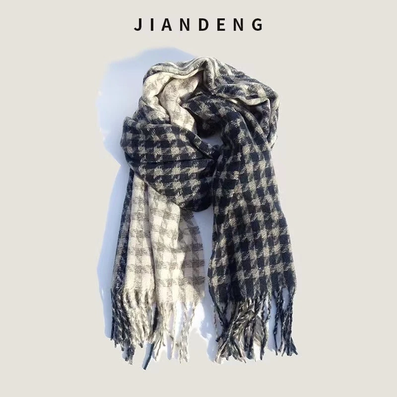 围巾男女冬季2023款百搭韩版送男友礼物千鸟格子流苏情侣围脖潮女