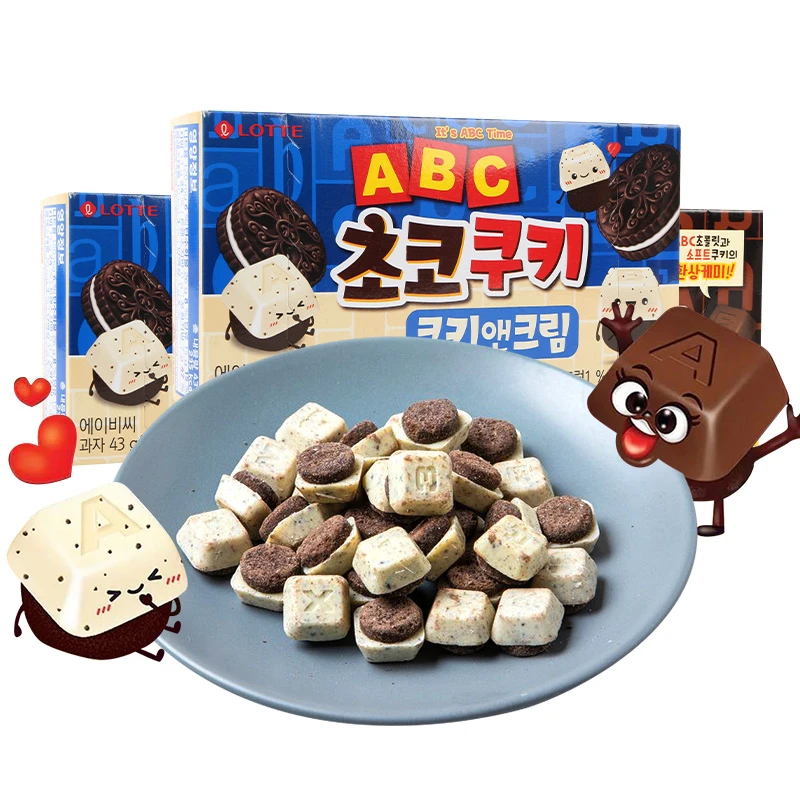 5盒装韩国进口零食lotte乐天abc曲奇巧克力饼干盒装