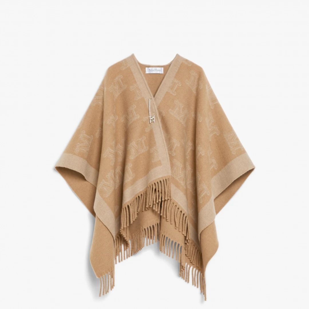 全新未使用 MaxMara MaxMara 流苏双面披肩 女款 褐色/浅褐色