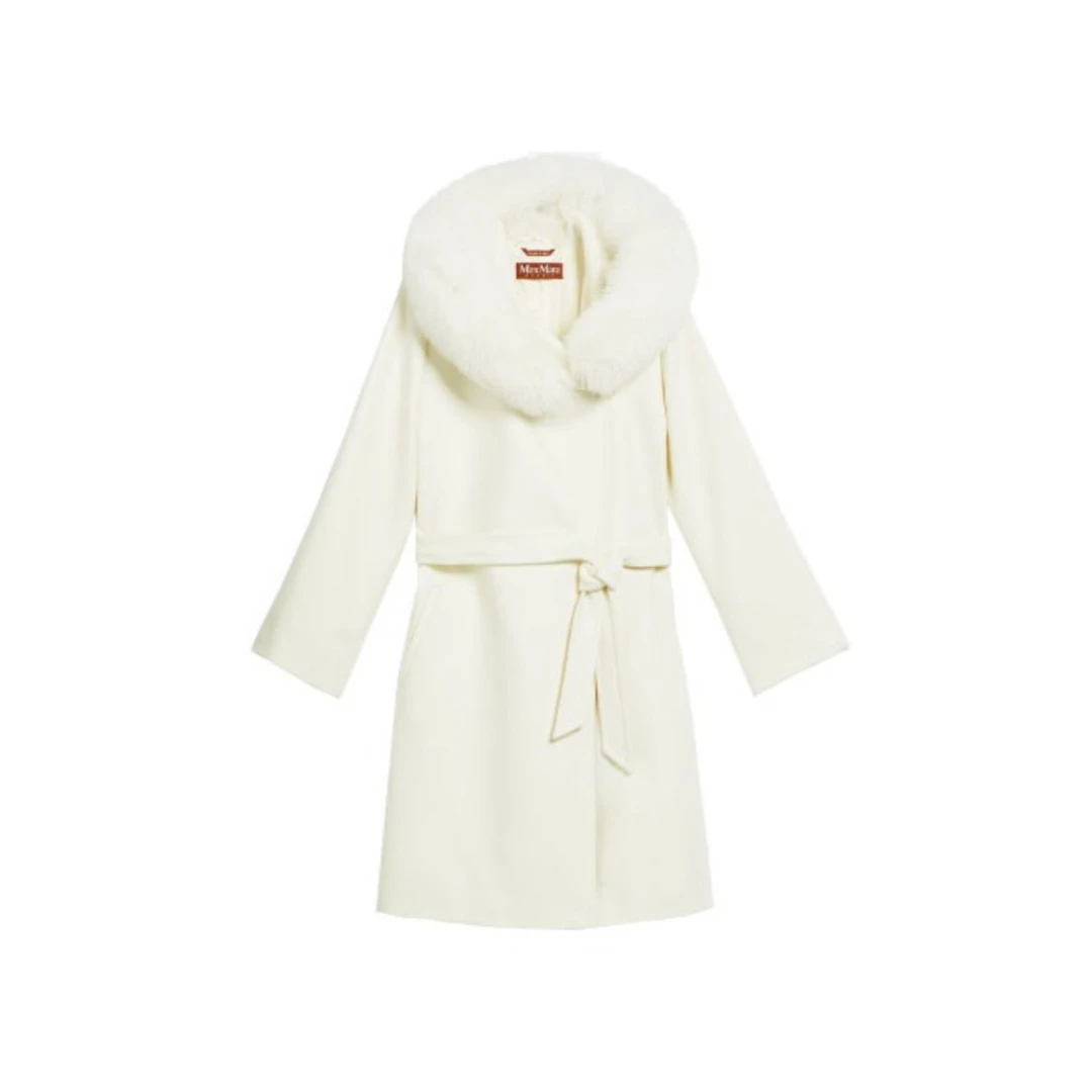 全新未使用  MAXMARA STUDIO Mango系列 毛领大衣 女款 白色/黑色