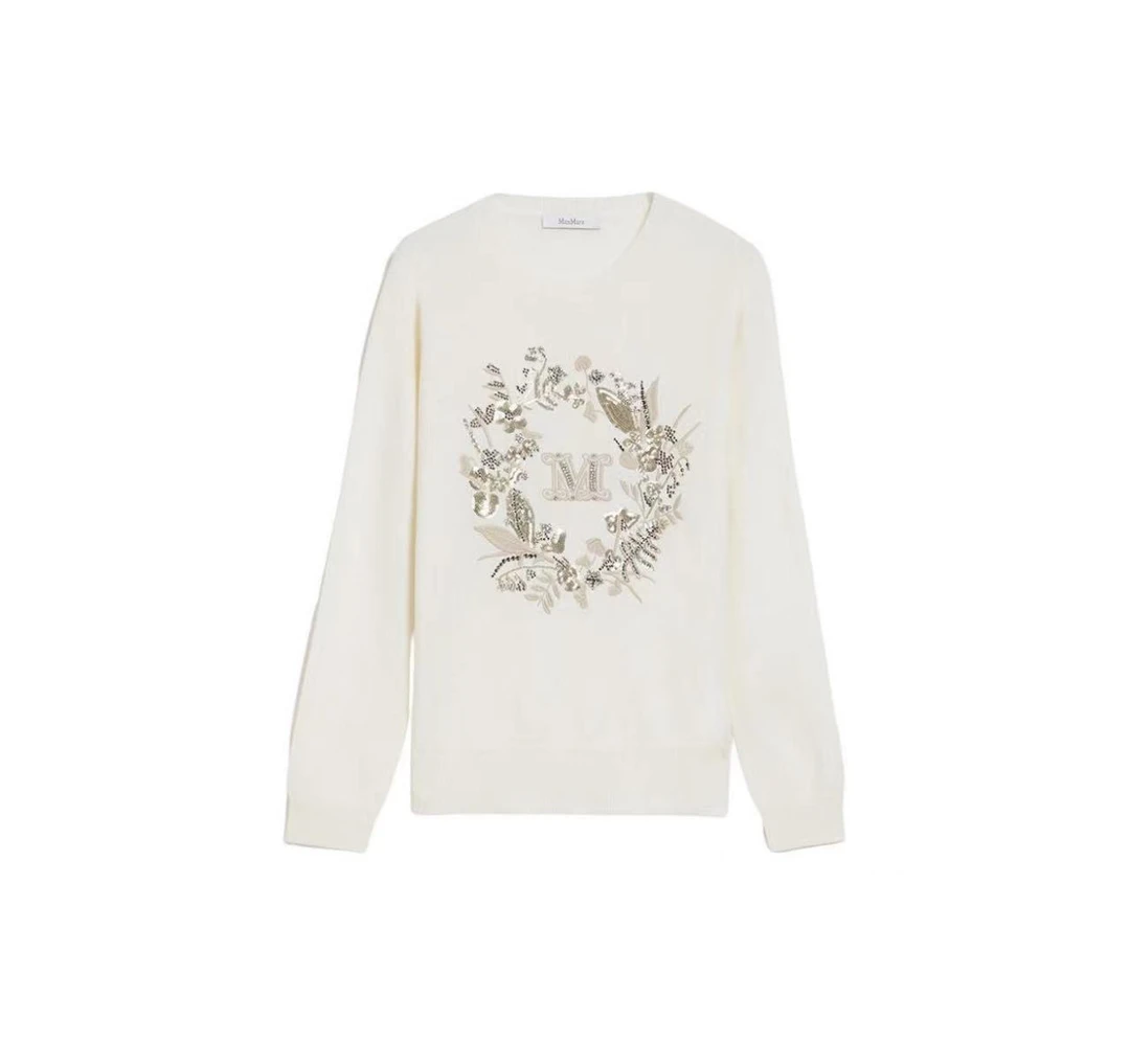 全新未使用  MaxMara 字母花卉刺绣长袖毛衣 女款