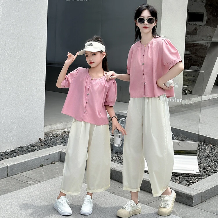 高端亲子装夏季套装洋气韩版夏装炸街母女装中大童七分裤两件套潮