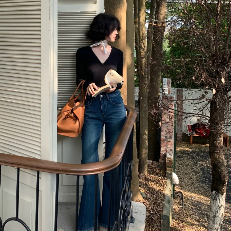 【满满专属】酒午港风复古2024秋冬季显瘦加绒牛仔裤微喇裤KLF3917