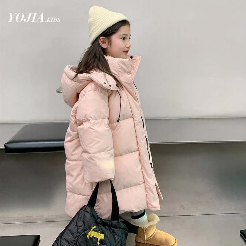 女童羽绒服冬装新款teflon三防90白鸭绒女孩中长款童装儿童外套