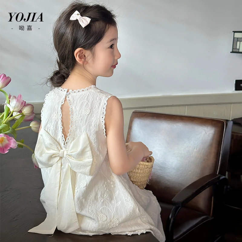 YOJIA童装女童夏装连衣裙2025新款纯棉蕾丝边公主裙夏季儿童裙子